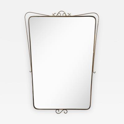 Mid Century Italian Shaped Brass Wall Mirror with Scroll Decorations
