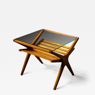 Mid Century Italian Side Table with Glass Top and Magazine Rack 1950s