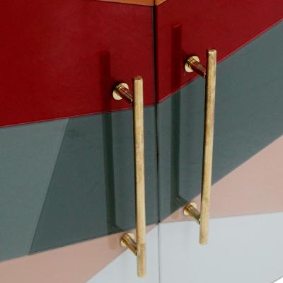 Mid Century Italian Sideboard Colorful Glass and Brass Geometric Design 