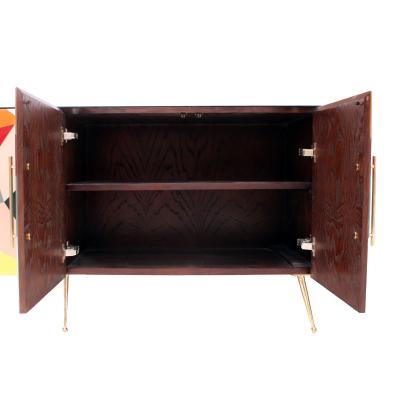 Mid Century Italian Sideboard Colorful Glass and Brass Geometric Design 