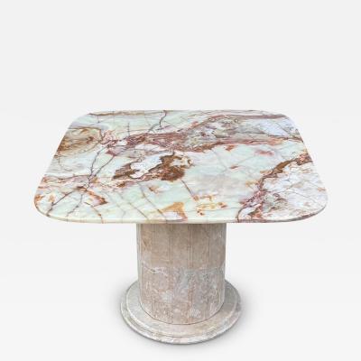 Mid Century Italian Square Onyx Blush Marble Dining Table