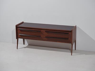 Mid Century Italian Striped Wood Dresser with Glass Top