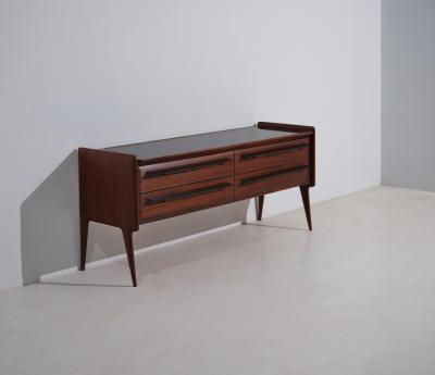 Mid Century Italian Striped Wood Dresser with Glass Top