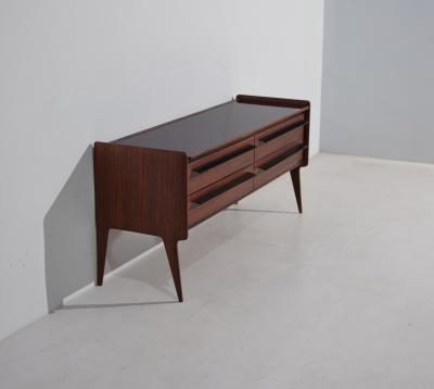 Mid Century Italian Striped Wood Dresser with Glass Top