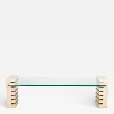 Mid Century Italian Travertine and Glass Adjustable Coffee Table