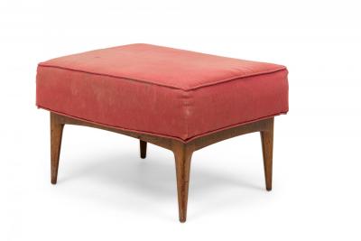 Mid Century Italian Walnut Red Upholstered Ottoman