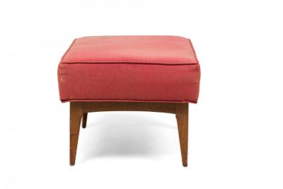 Mid Century Italian Walnut Red Upholstered Ottoman