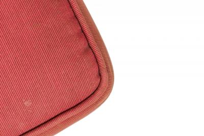 Mid Century Italian Walnut Red Upholstered Ottoman