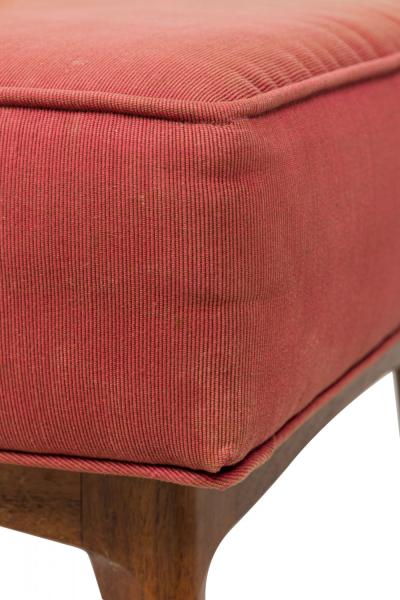 Mid Century Italian Walnut Red Upholstered Ottoman