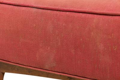 Mid Century Italian Walnut Red Upholstered Ottoman