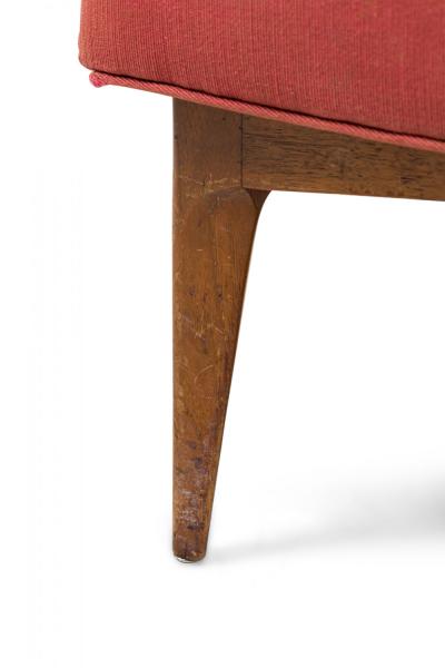 Mid Century Italian Walnut Red Upholstered Ottoman