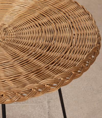Mid Century Italian Wicker Salon Set Four Lounge Chairs and Circular Table