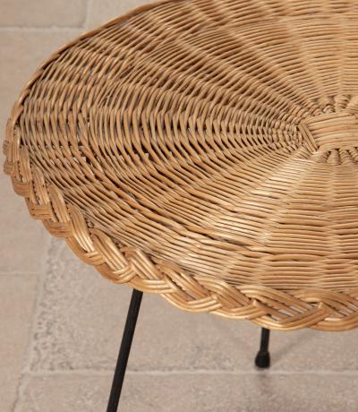 Mid Century Italian Wicker Salon Set Four Lounge Chairs and Circular Table