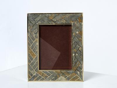 Mid Century Italian brass fossil stone picture frame 1970