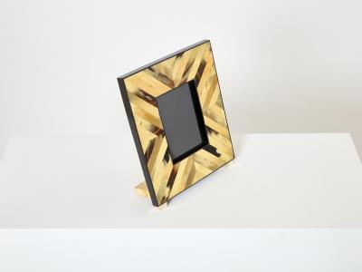Mid Century Italian brass horn marquetry picture frame 1970
