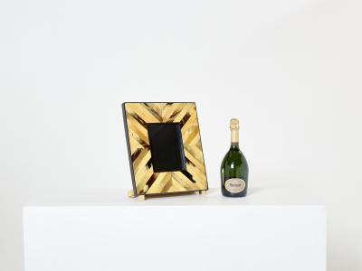 Mid Century Italian brass horn marquetry picture frame 1970