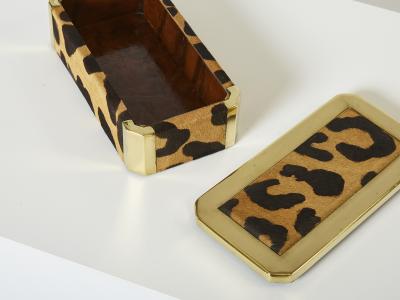 Mid Century Italian brass leopard fur jewellery box 1970