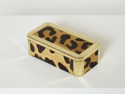 Mid Century Italian brass leopard fur jewellery box 1970