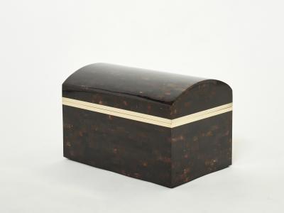 Mid Century Italian horn marquetry brass trunk box 1960