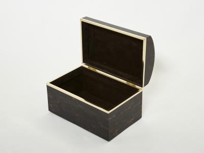 Mid Century Italian horn marquetry brass trunk box 1960