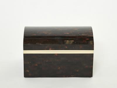 Mid Century Italian horn marquetry brass trunk box 1960