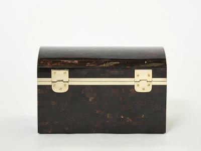 Mid Century Italian horn marquetry brass trunk box 1960