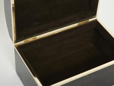 Mid Century Italian horn marquetry brass trunk box 1960