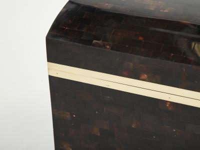 Mid Century Italian horn marquetry brass trunk box 1960