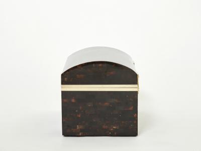 Mid Century Italian horn marquetry brass trunk box 1960