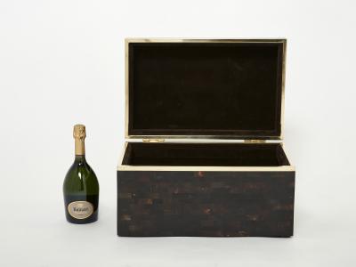 Mid Century Italian horn marquetry brass trunk box 1960