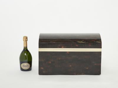 Mid Century Italian horn marquetry brass trunk box 1960