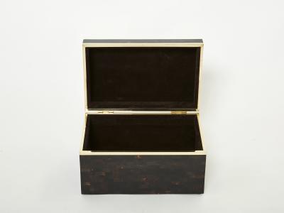 Mid Century Italian horn marquetry brass trunk box 1960