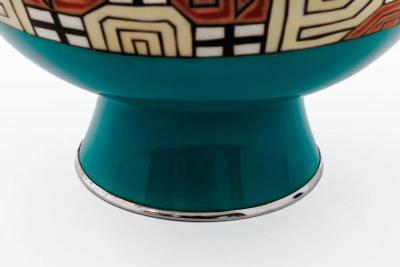 Mid Century Japanese Cloisonn Enamel Vase Attributed to Sato with Geometric
