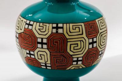 Mid Century Japanese Cloisonn Enamel Vase Attributed to Sato with Geometric