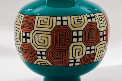 Mid Century Japanese Cloisonn Enamel Vase Attributed to Sato with Geometric