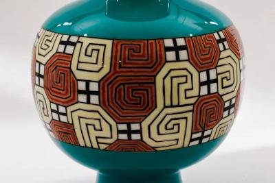 Mid Century Japanese Cloisonn Enamel Vase Attributed to Sato with Geometric
