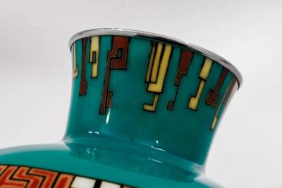 Mid Century Japanese Cloisonn Enamel Vase Attributed to Sato with Geometric