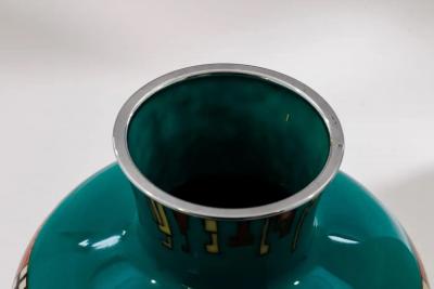 Mid Century Japanese Cloisonn Enamel Vase Attributed to Sato with Geometric