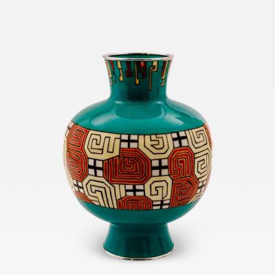 Mid Century Japanese Cloisonn Enamel Vase Attributed to Sato with Geometric