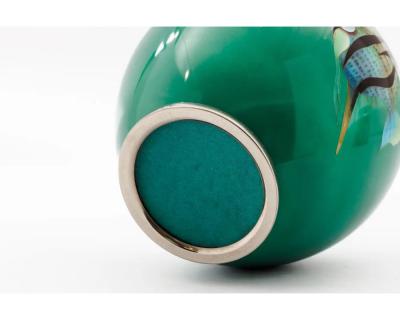 Mid Century Japanese Cloisonn Enamel Vase with Tropical Fish Attributed to Sato