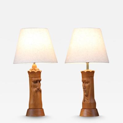 Mid Century King Queen Chess Piece Table Lamps by Lighthouse Co 