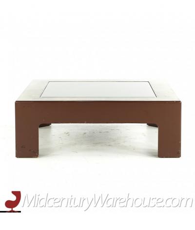 Mid Century Laminate Burlwood and Glass Coffee Table