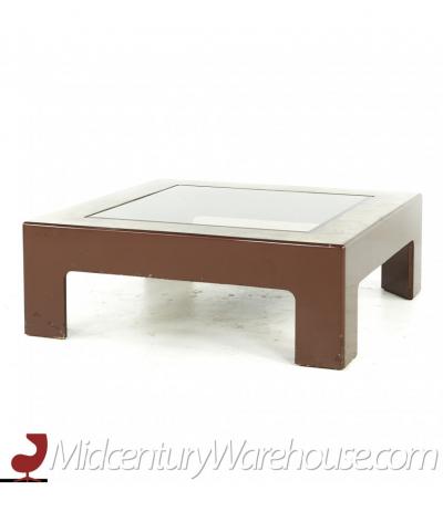 Mid Century Laminate Burlwood and Glass Coffee Table