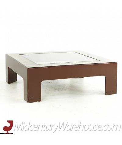 Mid Century Laminate Burlwood and Glass Coffee Table