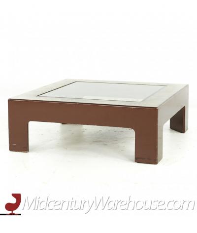 Mid Century Laminate Burlwood and Glass Coffee Table