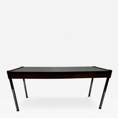 Mid Century Laminate Top Walnut and Chrome Harvey Probber Style 3 Drawer Desk