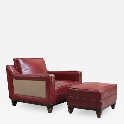 Mid Century Leather Club Chair With Matching Ottoman