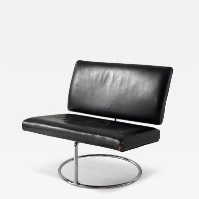 Mid Century Leather and Stainless Steel Cantilever Lounge Chair 1960