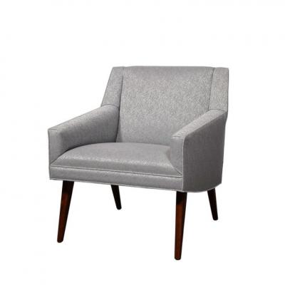 Mid Century Lounge Chairs in Holly Hunt Fabric Tapered Hand Rubbed Walnut Legs