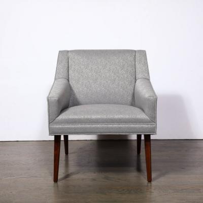 Mid Century Lounge Chairs in Holly Hunt Fabric Tapered Hand Rubbed Walnut Legs